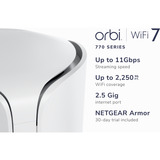 Netgear ORBI RBE770-100EUS  WIFI 7 MESH Zusatzsatellit, Mesh Access Point weiß, Tri-Band WiFi 7