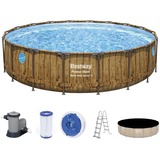 Bestway Power Steel Swim Vista Frame Pool-Set, Ø 549cm x 122cm, Schwimmbad braun/hellblau, mit Sichtfenstern + Filterpumpe