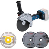 Bosch Akku-Winkelschleifer BITURBO GWS 18V-180 P Professional solo, Ø 180mm blau/schwarz, ohne Akku und Ladegerät, inkl. 3 Trennscheiben, in L-BOXX