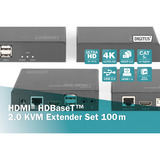 Digitus 4K HDMI HDBaseT 2.0 KVM Extender Set, HDMI Verlängerung schwarz, 100 m