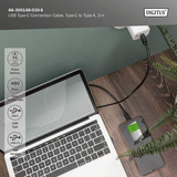 Digitus USB 2.0 Anschlusskabel USB-A > USB-C schwarz, 3 Meter, PD, Laden mit bis zu 15 Watt