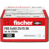 fischer Betonschraube FBS 5x60 25/15 Senkkopf TX 100 Stück, verzinkt