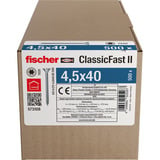 fischer Spanplattenschraube ClassicFast II 4,5x40 Senkkopf TX 500 Stück, mit Vollgewinde, verzinkt