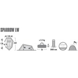 High Peak Tunnelzelt Sparrow LW 2P grün/rot, mit Vorbau für Gepäck