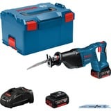 Bosch Akku-Säbelsäge GSA 18 V-LI Professional, 18 Volt blau/schwarz, 2x Li-Ionen Akku 5,0Ah, in L-BOXX