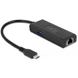 DeLOCK USB 3.2 Gen 1 Adapter, USB-C Stecker > RJ-45 + USB-A Buchse schwarz, 15cm, Gigabit LAN