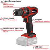 EINHELL Akku-Bohrschrauber TC-CD 18/35 Li - Solo, 18Volt rot/schwarz, ohne Akku und Ladegerät