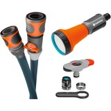 GARDENA Textilschlauch Liano Xtreme 1/2", 10 Meter Set + Indoor-Adapter dunkelgrau/orange, Modell 2023, inkl. Bewässerungsbrause, Regulierventil