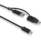 ICY BOX USB 3.2 Gen 2 Kabel, USB-C Stecker > USB-A + USB-C Stecker schwarz, 35cm