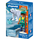 PLAYMOBIL 72090 Animals & Friends Zoo: Eisbär und Pfleger, Konstruktionsspielzeug 