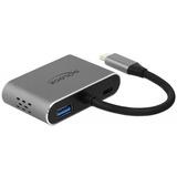 DeLOCK USB 3.2 Gen 1 Adapter, USB-C Stecker > USB-A + USB-C + HDMI + VGA Buchse grau, 12cm, PD, Laden mit bis zu 87 Watt