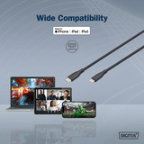 Digitus USB 2.0 Silikon-Kabel USB-C > Lightning, MFI zertifiziert schwarz, 2 Meter, PD 2.0, Laden mit bis zu 60 Watt