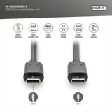 Digitus USB 2.0 Anschlusskabel USB-C > USB-C schwarz, 3 Meter, PD, Laden mit bis zu 15 Watt