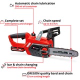 Einhell Akku-Kettensäge GE-LC 18 Li Kit, 18Volt, Elektro-Kettensäge rot/schwarz, Li-Ionen Akku 3,0Ah