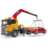 bruder 03552 Scania Super 560R Abschlepp-LKW mit Light & Sound Modul und Roadster, Modellfahrzeug 