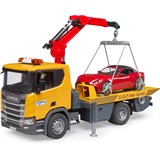 bruder 03552 Scania Super 560R Abschlepp-LKW mit Light & Sound Modul und Roadster, Modellfahrzeug 