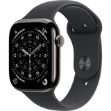 Apple Watch Series 11, Smartwatch Titan Schiefer, Titangehäuse, 46 mm, Milanaise Armband schiefer M/L, Cellular
