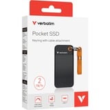 Verbatim Pocket SSD 2 TB, Externe SSD schwarz/orange, USB-C 3.2 Gen 2 (10 Gbit/s), mit Schlüsselring und Kabelhalter