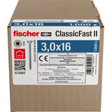 fischer Spanplattenschraube ClassicFast II 3,0x16 Senkkopf TX 1000 Stück, mit Vollgewinde, verzinkt
