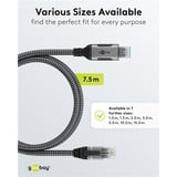 goobay Ethernet-Kabel USB-A 3.2 Gen1 Stecker > RJ-45 Stecker, LAN-Adapter schwarz/silber, 7,5 Meter, geflochtener Textilmantel