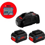 Bosch ProWeekend Bundle 05 StarterSet 5,5 2x ProCORE18V 5.5Ah + GAL 1880 CV Professional + Pick & Click Bit-Satz "ExtraHard" + Griff, 45-teilig