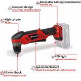 EINHELL Power X-Change Akku-Winkelbohrschrauber TE-AD 18 Li - Solo, 18Volt rot/schwarz, ohne Akku und Ladegerät
