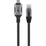 goobay Ethernet-Kabel USB-C 3.2 Gen2 Stecker > RJ-45 Stecker, LAN-Adapter schwarz/silber, 3 Meter, geflochtener Textilmantel
