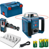 Bosch Rotationslaser GRL 400 H Professional blau/schwarz, rote Laserlinie, mit Laser-Empfänger LR 1, VARTA Ladegerät + Akkus, in L-BOXX