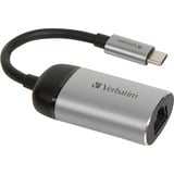 Verbatim USB 3.2 Gen 1 Adapter, USB-C Stecker > RJ-45 Buchse silber/schwarz, 10cm, Gigabit LAN 10/100/1.000 Mbit/s