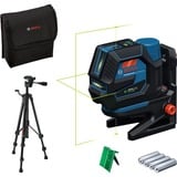 Bosch Professional Akku-Kombilaser GCL 12V-50-22 CG Professional, Kreuzlinienlaser blau/schwarz, grüne Laserlinien und Lotpunkte, inkl. Drehhalterung RM 20 und Baustativ BT 150