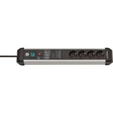 Brennenstuhl Premium-Protect-Line 4-fach, Steckdosenleiste schwarz/silber, 60.000 A Überspannungsschutz, 3 Meter