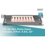 Digitus CAT 6A, Klasse EA Slim Patch Panel, 8 Port, Patchpanel schwarz, 0,5 HE, geschirmt