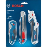 Bosch Messer-Set Professional, 3-teilig, Teppichmesser blau, für Abbrechklingen und Trapezklingen