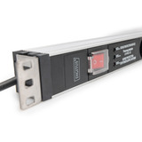 Digitus 19" Steckdosenleiste mit Aluminiumprofil, 5-fach, 1HE schwarz/aluminium, 2 Meter Kabel, Schalter, Überspannungsschutz, Netzfilter, Stecker Typ-C