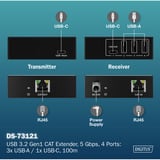 Digitus USB 3.2 Gen1 CAT Extender-Set, 5Gbps, 100 Meter, USB-Extender schwarz, Sendeeinheit + Empfängereinheit, 4 Ports: 3x USB-A, 1x USB-C