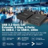 Digitus USB 3.2 Gen1 CAT Extender-Set, 5Gbps, 100 Meter, USB-Extender schwarz, Sendeeinheit + Empfängereinheit, 4 Ports: 3x USB-A, 1x USB-C
