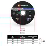 EINHELL Trennscheibe dünn, Ø 125 x 1,0mm, 50 Stück für Winkelschleifer