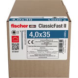 fischer Spanplattenschraube ClassicFast II 4,0x35 Senkkopf TX 1000 Stück, mit Teilgewinde, verzinkt