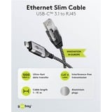 goobay Ethernet-Adapterkabel USB-C 3.2 Gen2 > RJ-45, Slim schwarz/grau, 15 Meter