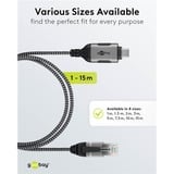 goobay Ethernet-Adapterkabel USB-C 3.2 Gen2 > RJ-45, Slim schwarz/grau, 15 Meter
