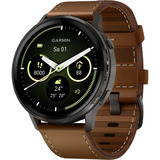 Garmin Venu 4 - 45 mm, Smartwatch schwarz/schiefergrau, Leder-Armband in braun