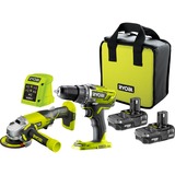 Ryobi Akku Combo-Set R18DDAG-213S, Bohrschrauber + Winkelschleifer grün/schwarz, 2x Li-Ionen Akku 1,3Ah, 18 Volt