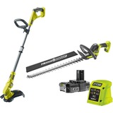 Ryobi ONE+ Akku-Kombo-Kit RY18LT18HTA-120, Rasentrimmer + Heckenschere grün/schwarz, Li-Ionen Akku 2,0Ah