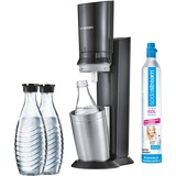 SodaStream CRYSTAL 2.0 Aktionspack, Wassersprudler titan, inkl. 3 Glaskaraffen + 1 CO₂-Zylinder