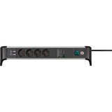 Brennenstuhl Alu-Office-Line Steckdosenleiste 4-fach, für den Schreibtisch schwarz/aluminium, 1,8 Meter Kabel, 60.000A Überspannungsschutz, 2x USB-A