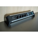 Brennenstuhl Alu-Office-Line Steckdosenleiste 4-fach, für den Schreibtisch schwarz/aluminium, 1,8 Meter Kabel, 60.000A Überspannungsschutz, 2x USB-A
