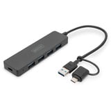 Digitus USB 3.0 Hub 4-Port Slim Line, USB-Hub schwarz