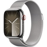 Apple Watch Series 9, Smartwatch silber/silber, Edelstahl, 41 mm, Milanaise Armband, Cellular