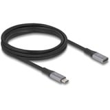 DeLOCK USB4 Gen 3x2 Verlängerungskabel 40 Gbps, USB-C Stecker > USB-C Buchse schwarz/grau, 2 Meter, PD 3.1, Laden mit 240 Watt