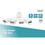 Digitus Slim Spider USB-Hub, USB-A 2.0 Stecker > 4x USB-A Buchse weiß, 1 Meter